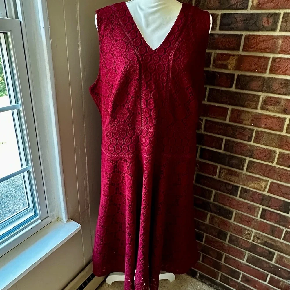 Charter Club Burgundy Lace Midi Dress Crochet Lace Flowers Boho Chic Witchy Vibe